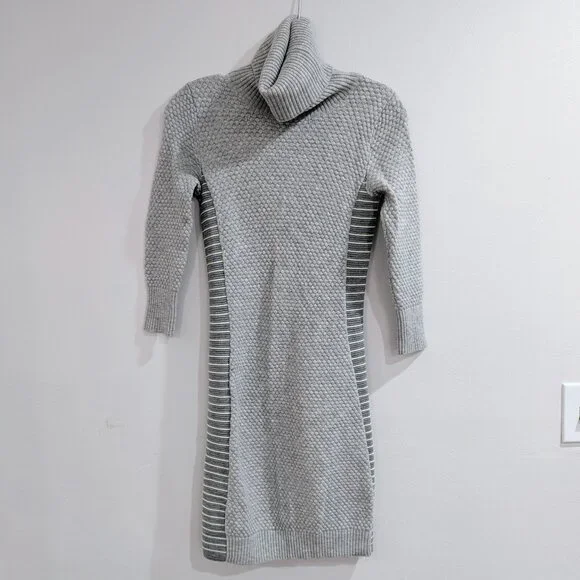 ATHLETA Merino Extra Fine Wool Sweater Dress XS Gray Turtleneck 3/4 Sleeve - Picture 2 of 11